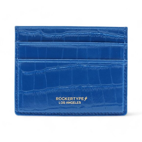 Rockertype Cardholder Wallet Crocodile Embossed Italian Leather Blue - Picture 1 of 4